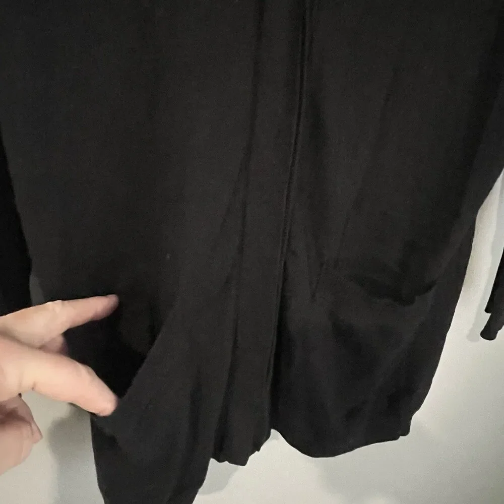 LOFT Faux Fur Collar Wool Blend Black Cardigan Size M Pockets Lightweight Button
